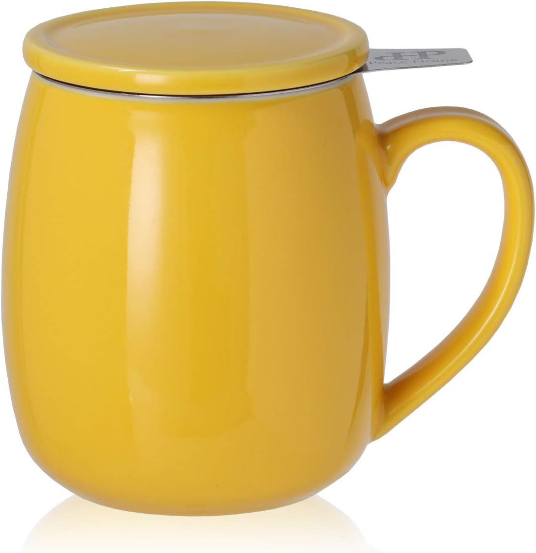 Peacehome Tea Cup Infuser Lid: 17.5 OZ Large Ceramic Tea Mug with Strainer & Cover for Steeping Cup of Hot Tea or Coffee - Fine Porcelain Infuser Tea Mug Set for Work Life Gift (Yellow)